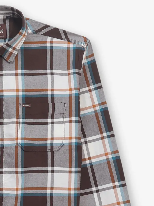 RIVER BLUE brown cotton shirt with checks