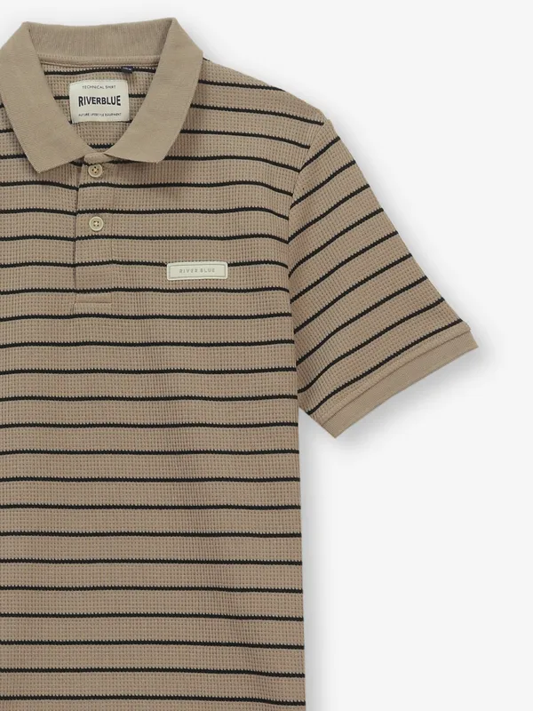 RIVER BLUE brown cotton t-shirt with stripe