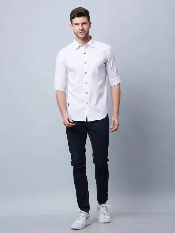 River Blue casual cotton white plain shirt