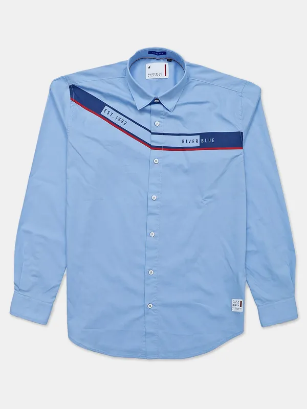 River Blue casual wear blue printed shirt