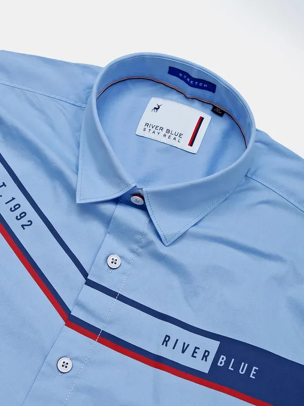 River Blue casual wear blue printed shirt