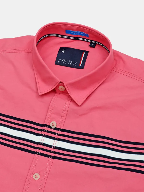 River Blue casual wear pink stripe shirt