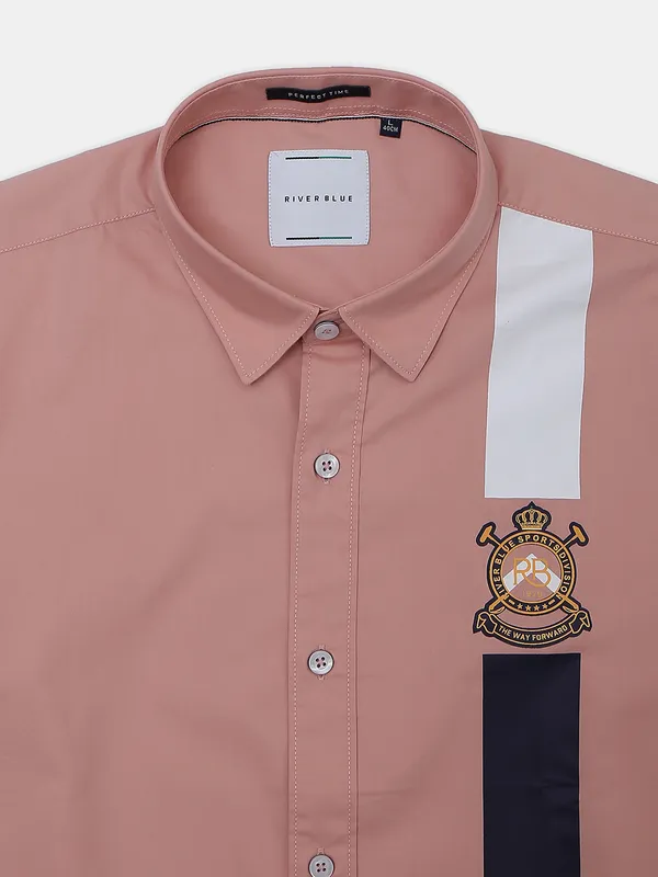 River Blue casual wear printed peach shirt for men