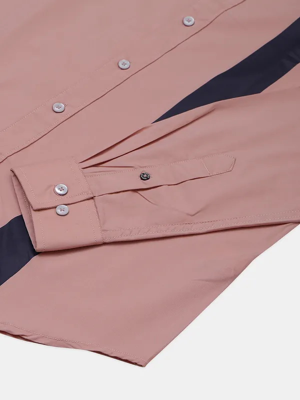 River Blue casual wear printed peach shirt for men
