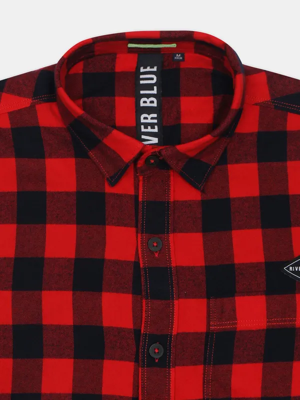 River Blue casual wear red and black checks shirt