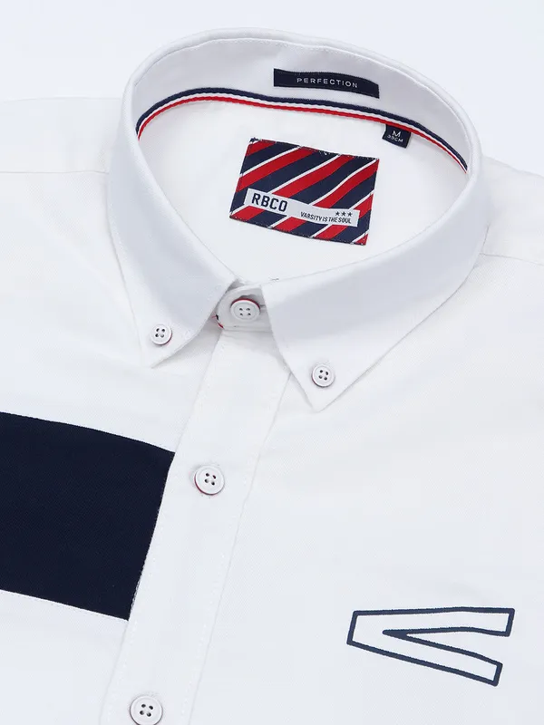 River Blue casual wear white printed shirt