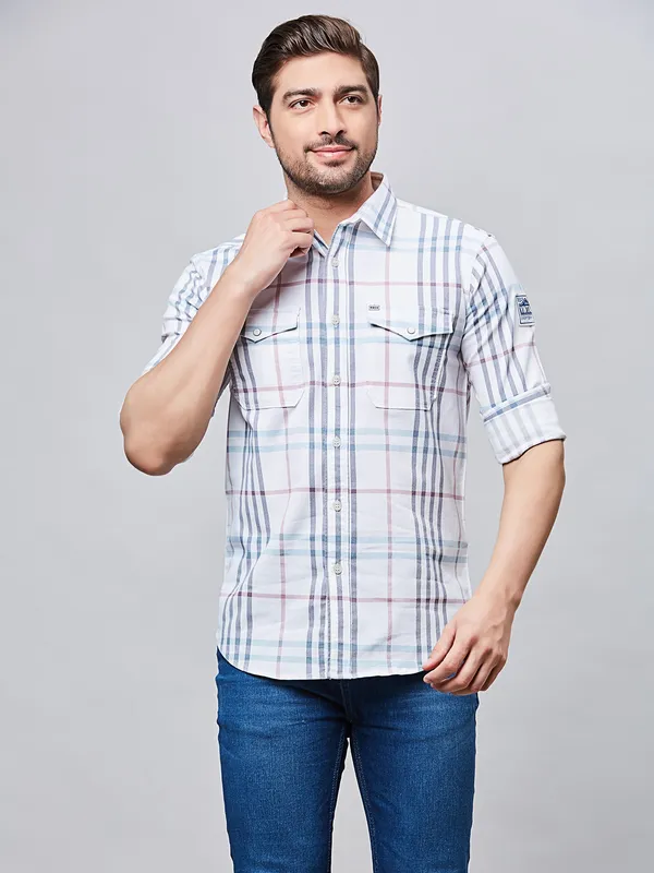RIVER BLUE casual white cotton men shirt