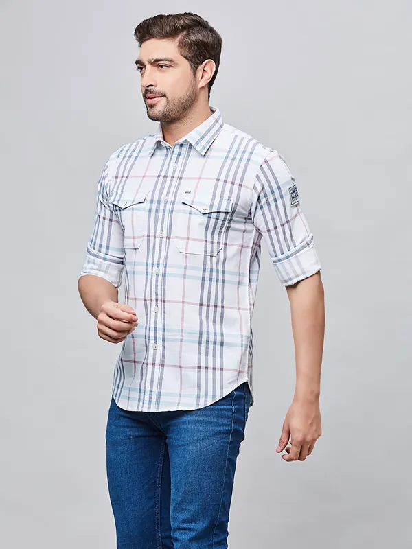 RIVER BLUE casual white cotton men shirt