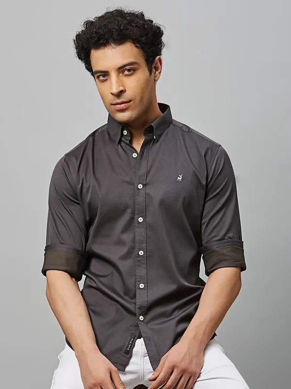 River Blue charcoal grey plain shirt