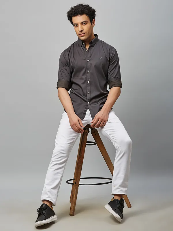 River Blue charcoal grey plain shirt