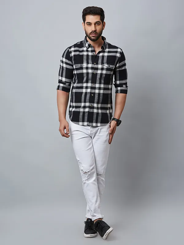 River Blue checks casual shirt in black