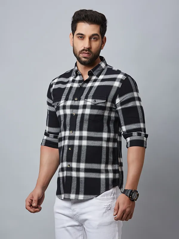 River Blue checks casual shirt in black