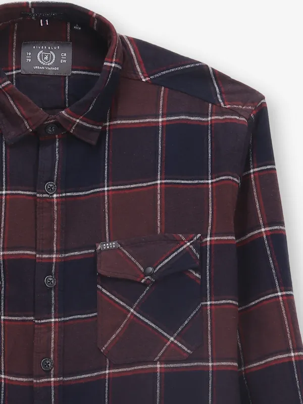 RIVER BLUE checks coffee cotton shirt