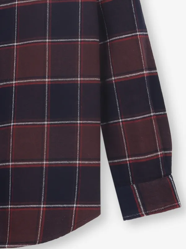 RIVER BLUE checks coffee cotton shirt