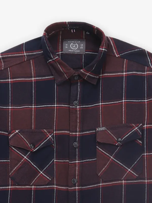 RIVER BLUE checks coffee cotton shirt