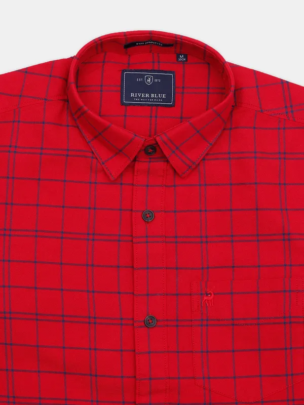 River Blue checks cotton men casual wear shirt in red