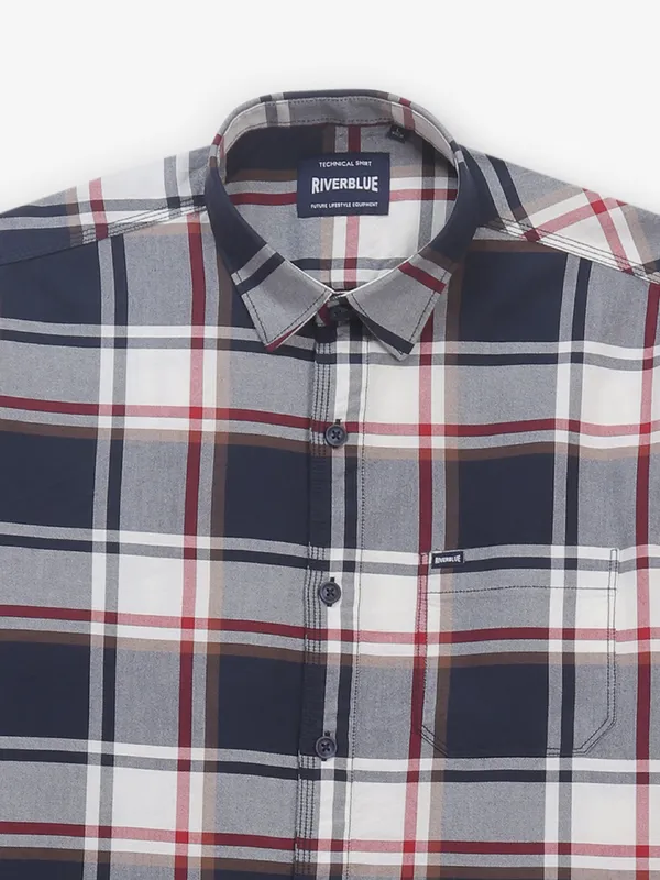 RIVER BLUE checks cotton navy shirt