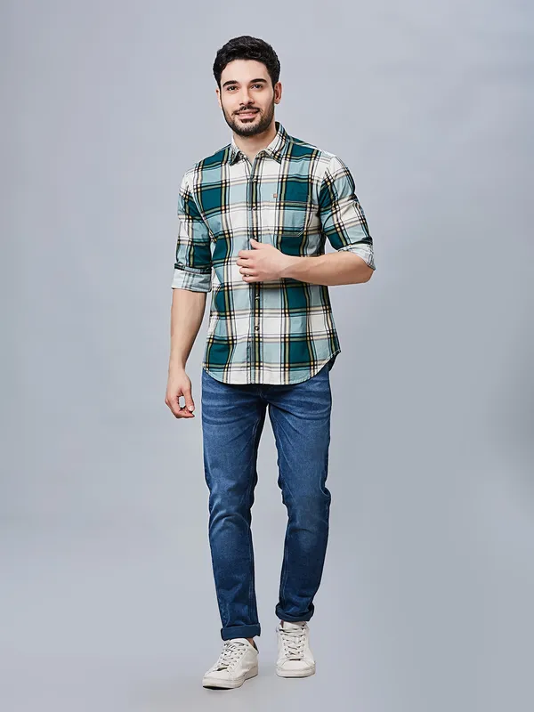 RIVER BLUE checks green cotton shirt