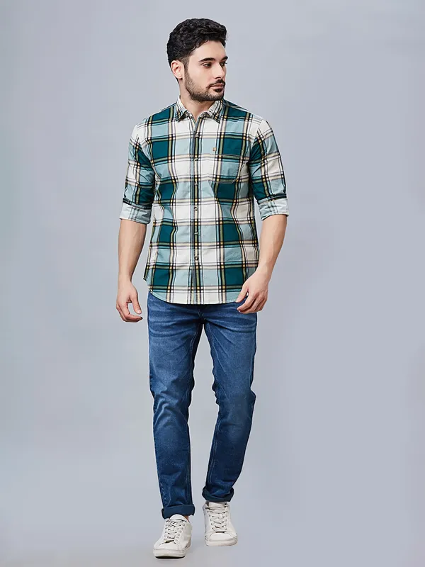 RIVER BLUE checks green cotton shirt