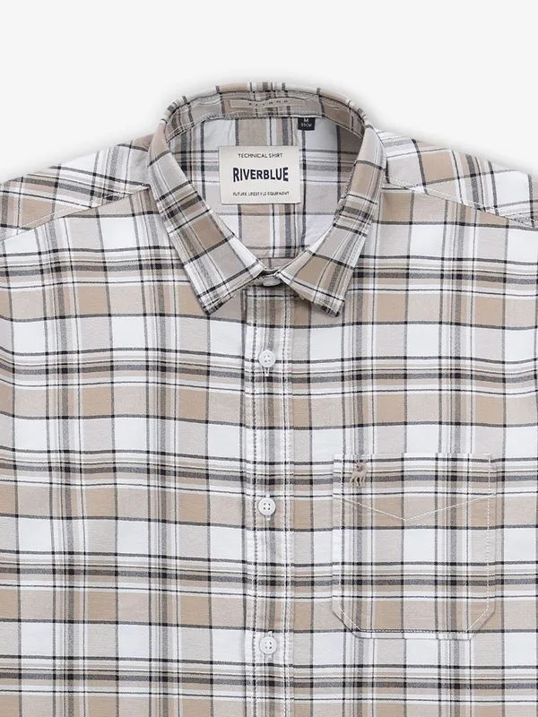 RIVER BLUE checks khaki cotton shirt