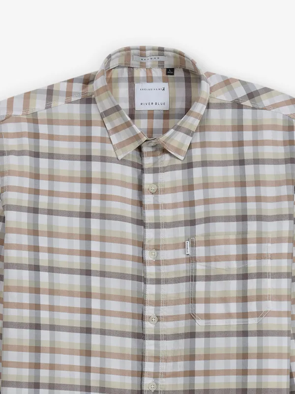 RIVER BLUE Checks khaki shirt for men