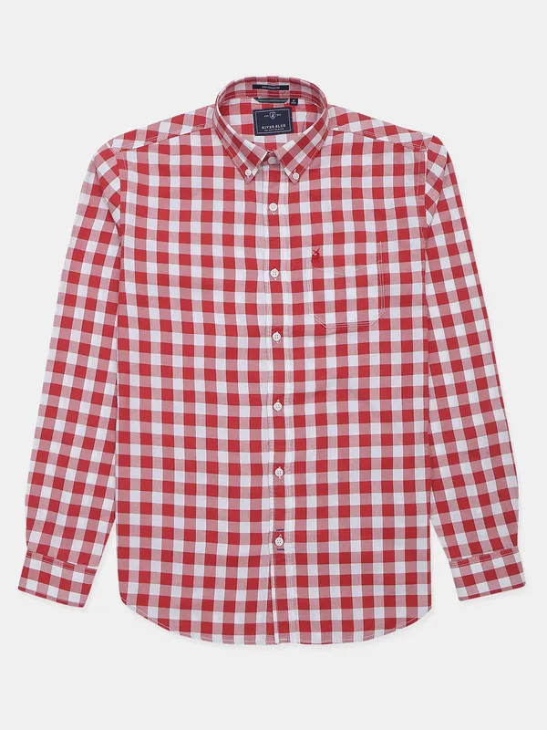 River Blue checks red casual wear shirt