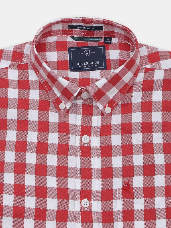 River Blue checks red casual wear shirt