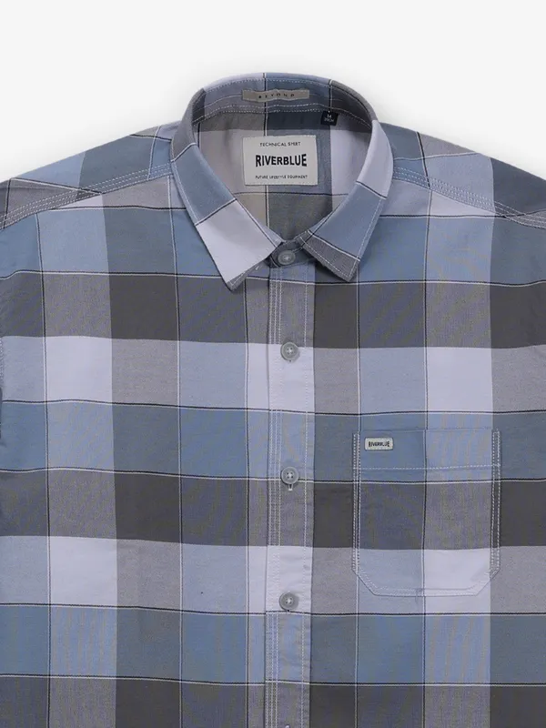 RIVER BLUE checks sky blue cotton shirt for men
