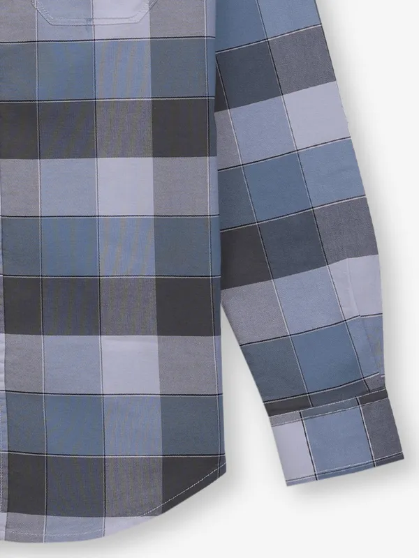RIVER BLUE checks sky blue cotton shirt for men