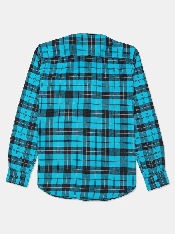 River Blue checks teal blue cotton shirt
