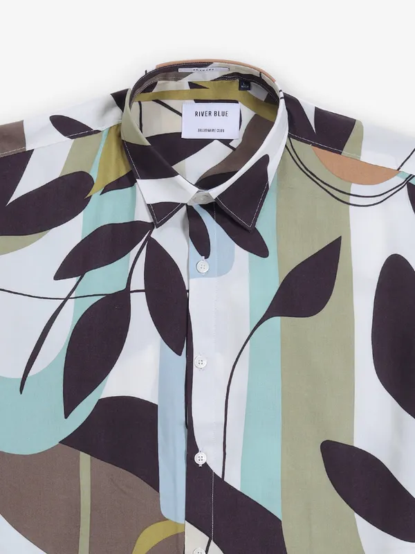 RIVER BLUE coffee printed cotton shirt