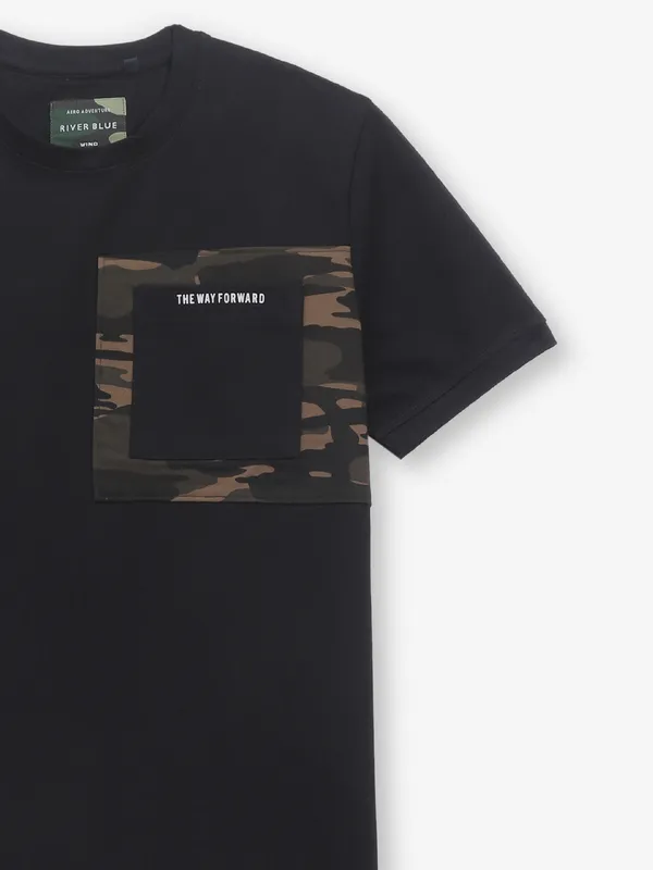 RIVER BLUE cotton black t-shirt for men