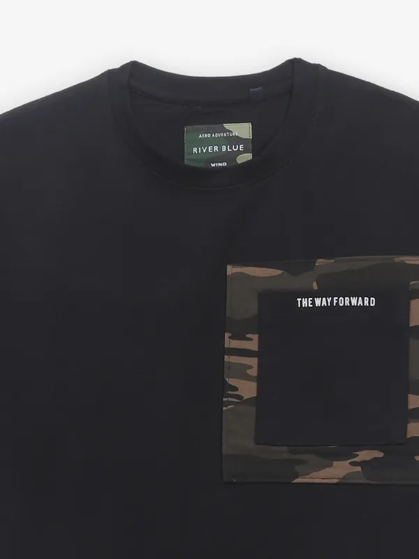RIVER BLUE cotton black t-shirt for men