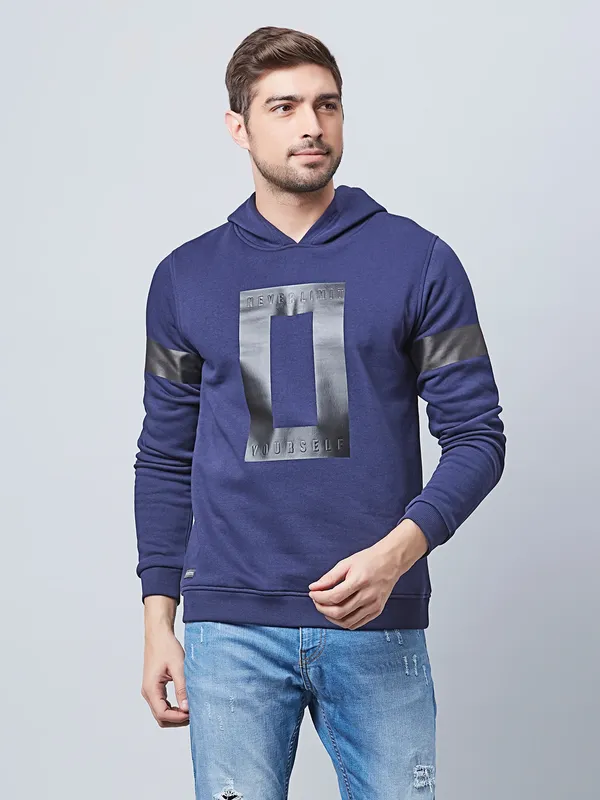 River Blue cotton blue hooded t shirt