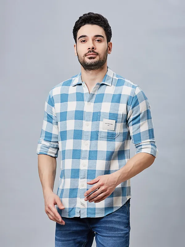 RIVER BLUE cotton blue shirt in checks style