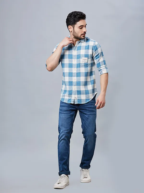 RIVER BLUE cotton blue shirt in checks style