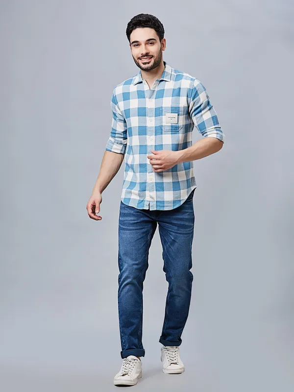 RIVER BLUE cotton blue shirt in checks style