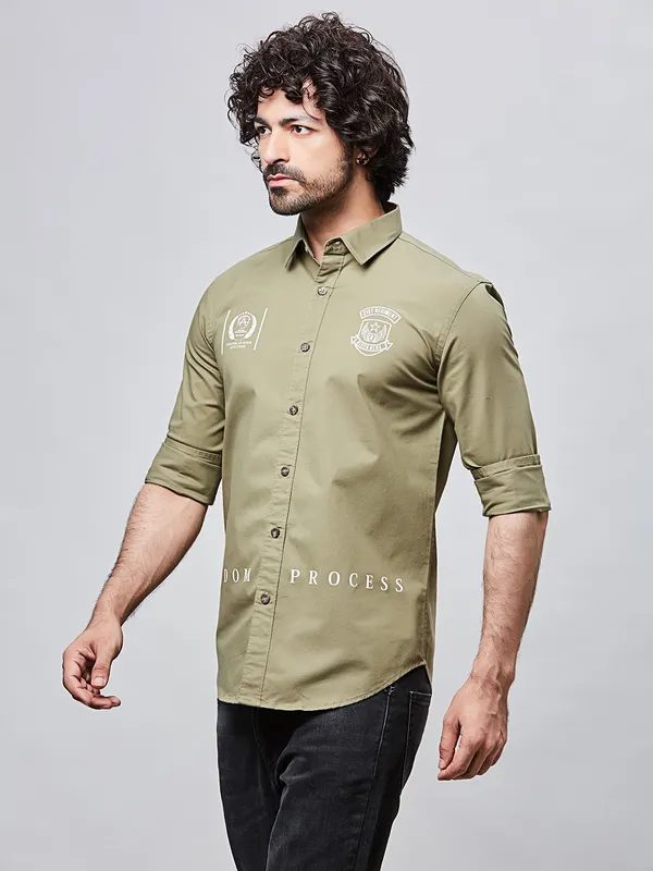 RIVER BLUE cotton casaul olive shirt for men