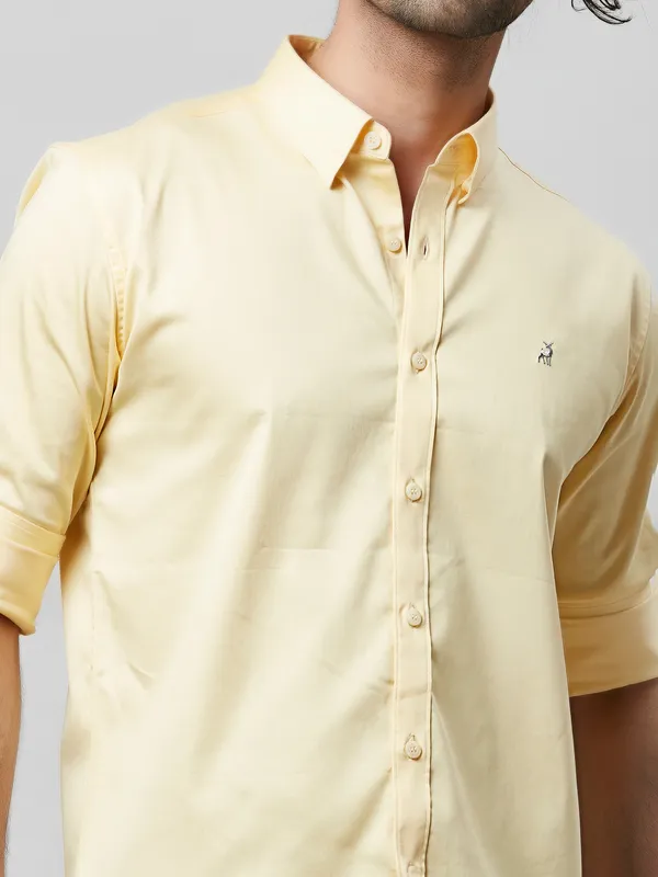 River Blue cotton casual light yellow shirt