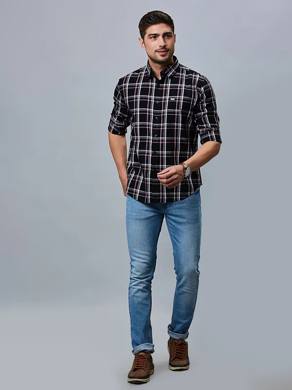 River Blue cotton checks black shirt