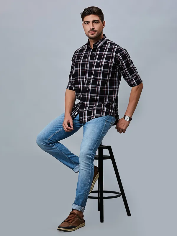 River Blue cotton checks black shirt