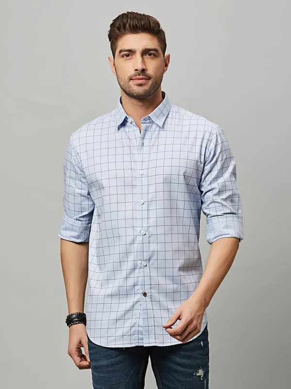 River Blue cotton checks light blue shirt