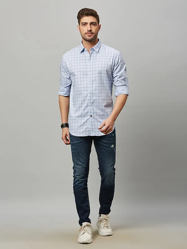 River Blue cotton checks light blue shirt