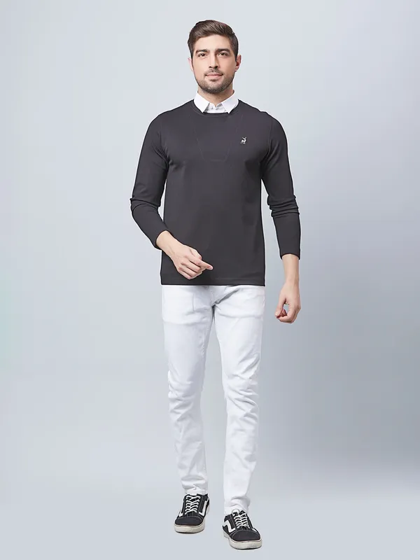 River Blue cotton full sleeves black t shirt