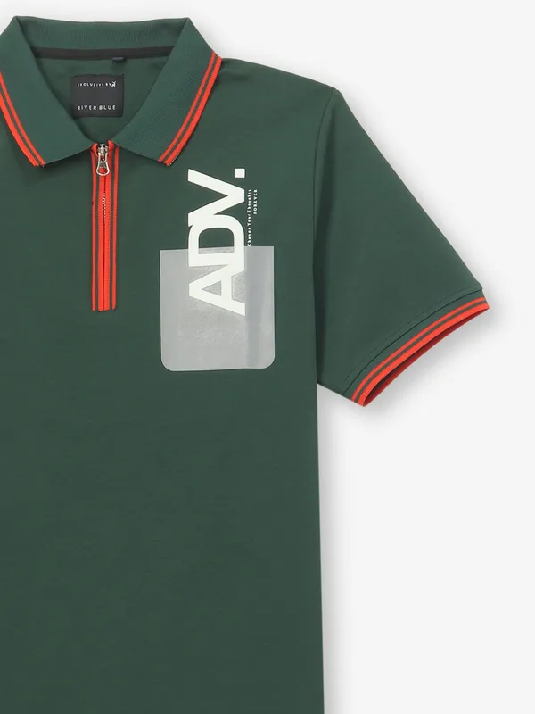 RIVER BLUE cotton green slim fit t-shirt