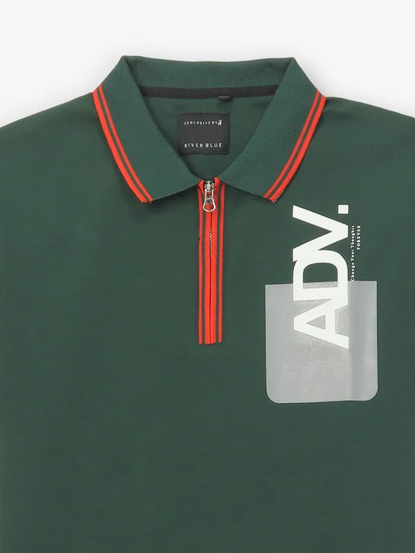 RIVER BLUE cotton green slim fit t-shirt