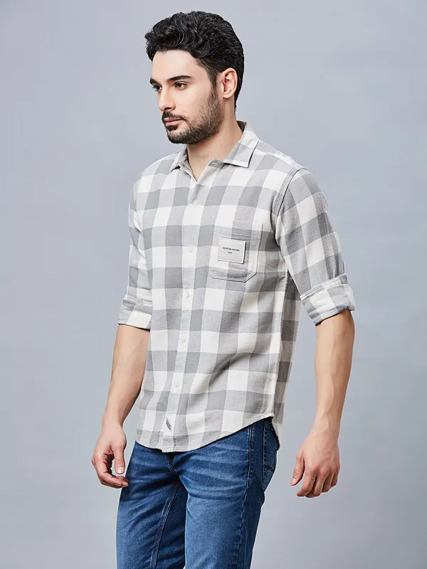 RIVER BLUE cotton grey slim fit shirt for men