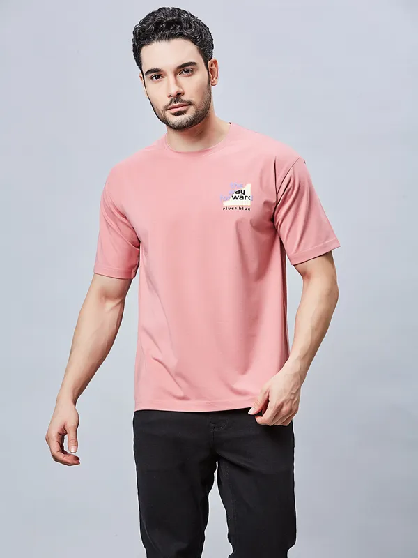 RIVER BLUE cotton light pink t-shir for men