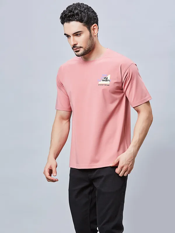RIVER BLUE cotton light pink t-shir for men