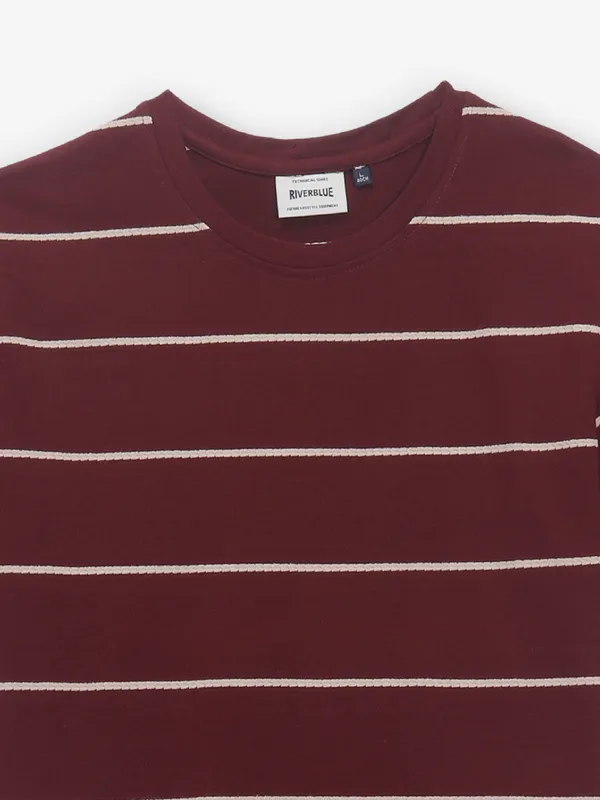 RIVER BLUE cotton maroon slim fit men t-shirt